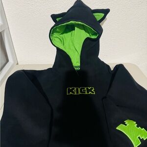 Kick Gamer youth Black and Green Hoodie with Ear Accent